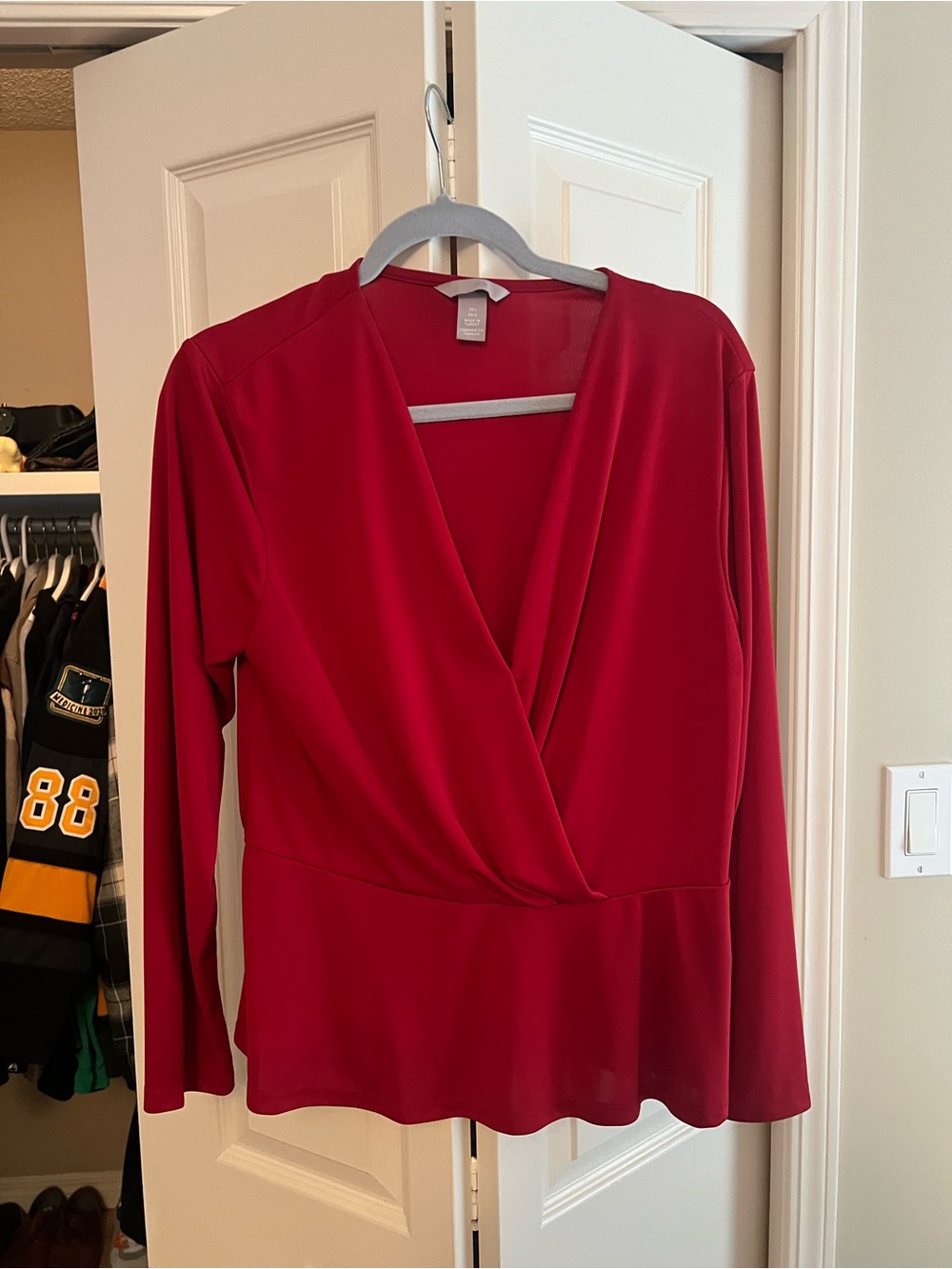 H&M Red Surplice Wrap-Front Long Sleeve Blouse